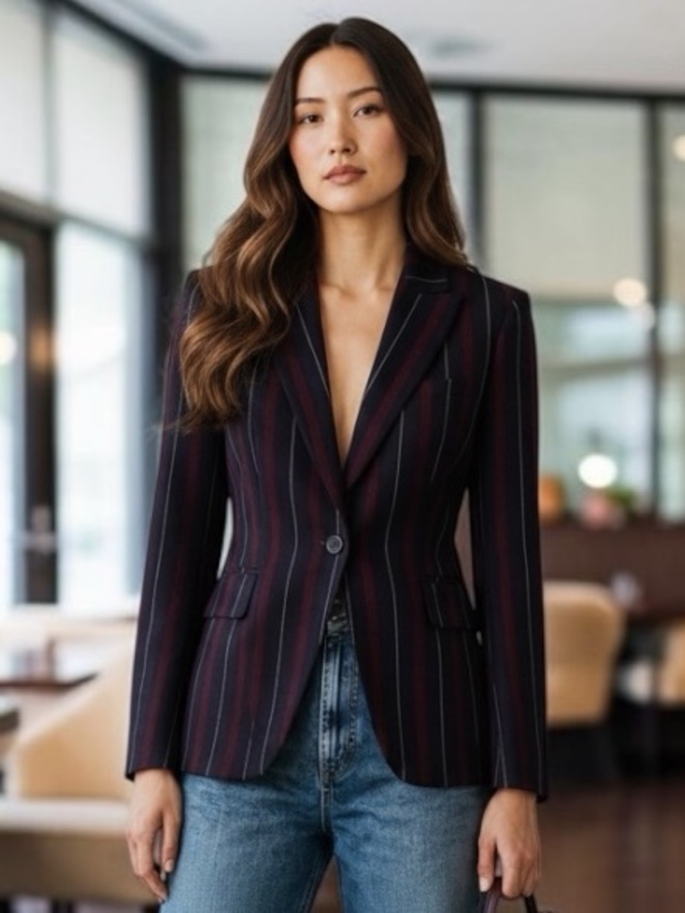 Veronica Beard Carter Cutaway Striped Dickey (zip in compatible ) Navy Wine 6